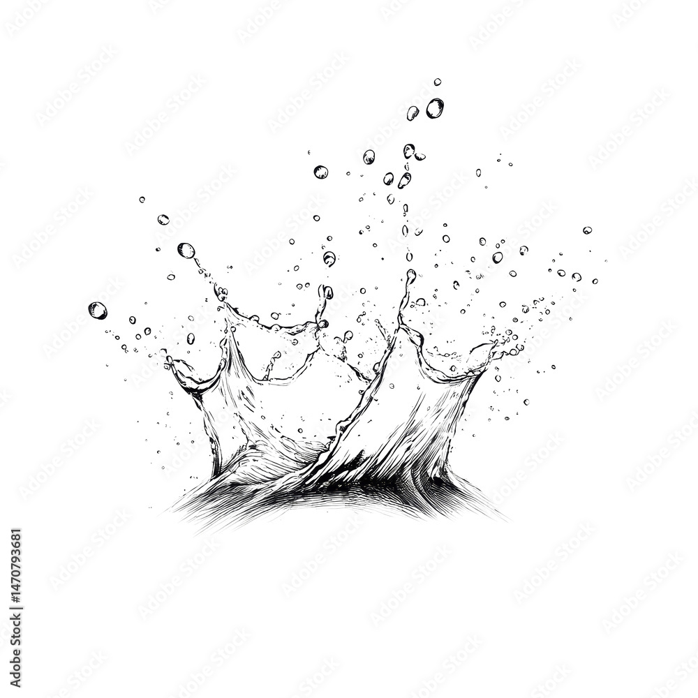 Poster dynamic water splash in a minimalist style captured on a transparent background for creative design 