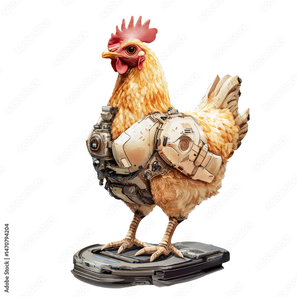Poster hightech robotic chicken with futuristic design on transparent background showcasing innovation and 