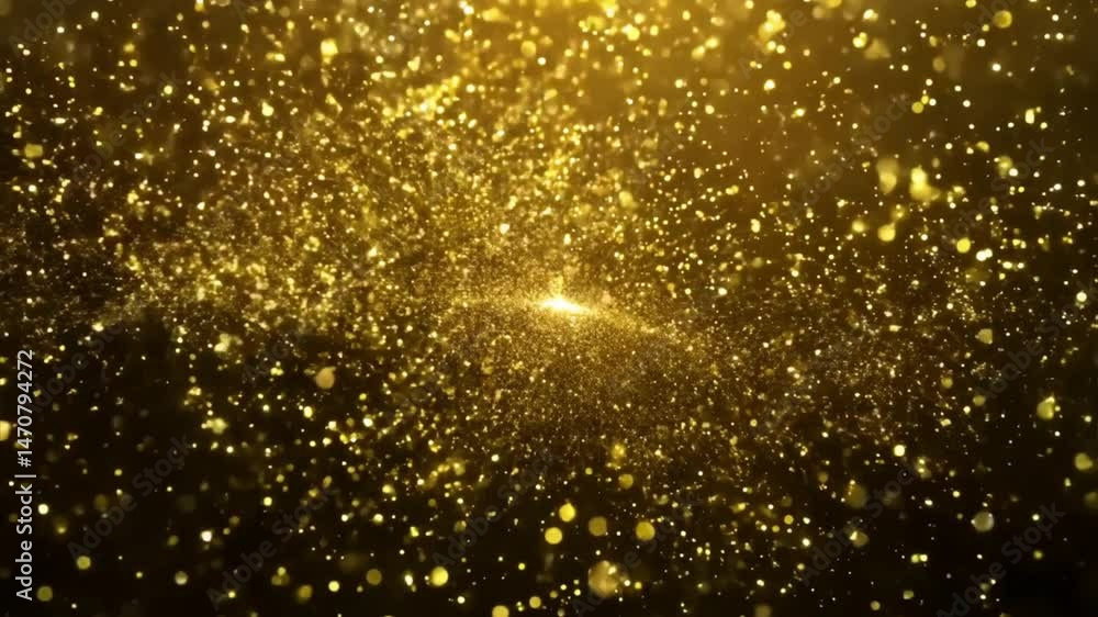 Wall mural shimmering dust: a mesmerizing display of luminous gold dust particles floating in a dark space, wit