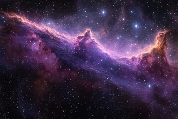 Obraz premium Vibrant purple and pink cosmic nebula with glowing star clusters and dark interstellar clouds in deep space