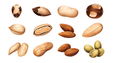 Obraz premium Premium Hand-Painted Watercolor Nuts Set on White Background for Creative Designs