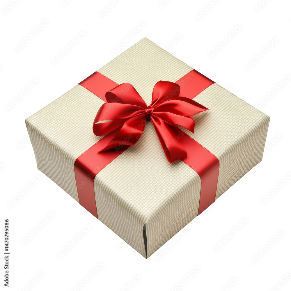 Poster elegant gift box with a red ribbon isolated on a transparent background for any special occasion, gi
