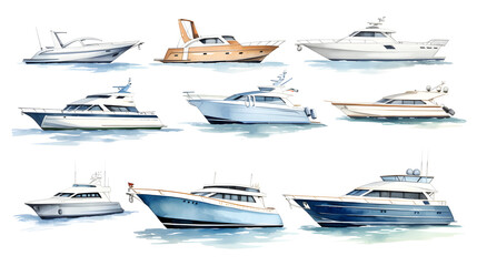 Naklejka premium Collection of Isolated Yachts and Boats on White Background for Creative Projects