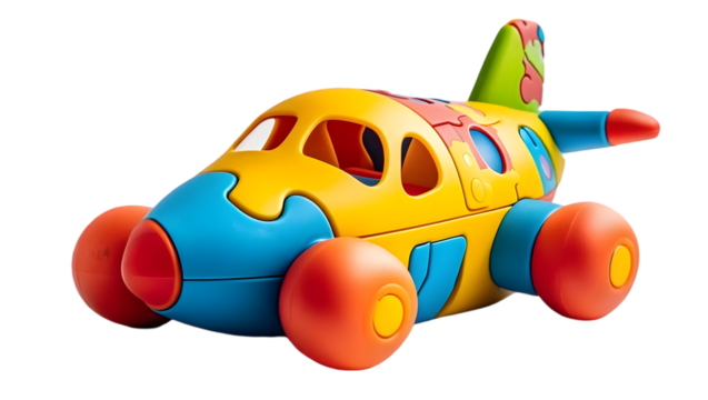Colorful Toy Airplane on Transparent Background
