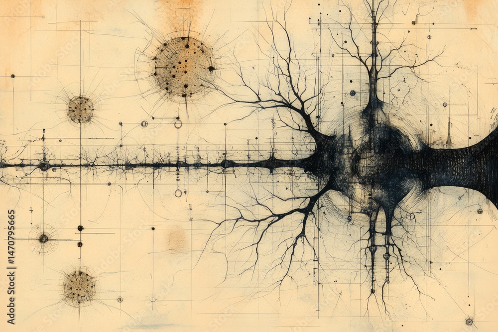 Poster intricate, abstract drawing with a mirroring effect.