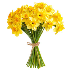 Beautiful bouquet of bright daffodil flowers on a transparent background showcasing springs charm, Bouquet of dafodil flowers, isolated on transparent background