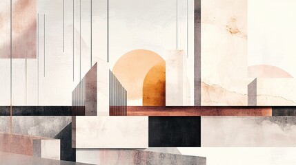 Abstract cityscape with geometric shapes and muted colors