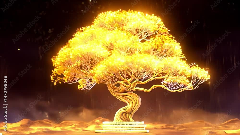 Aufkleber glowing golden tree with illuminated branches and twisted trunk