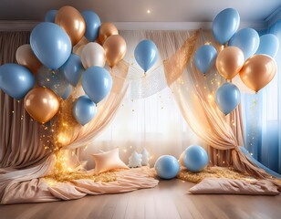 Festive Baby Shower Setup Pastel Balloons and Soft Fabrics create a magical atmosphere for a special celebration