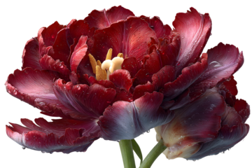 Dark Red Tulips with Water Droplets CloseUp Flower Photography