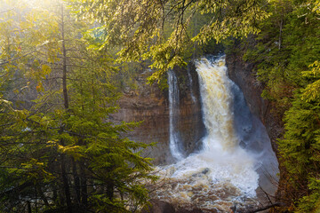 Miners Falls Waterfall at Sunrise in Pictured Rocks Lakeshore