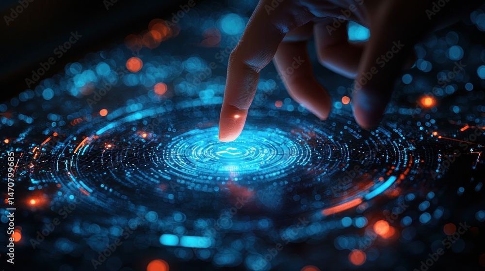 Poster digital interaction with abstract technology and cosmic patterns