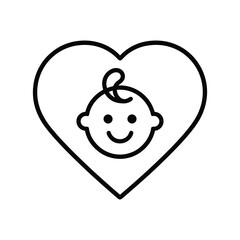 Heartfelt Love Baby Icon Illustration,  A Simple Line Art Design Representing Infant Care, Child Protection, and Parental Love