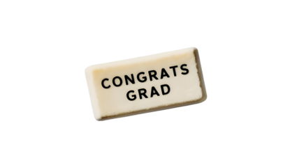 Congrats Grad text on white rectangle