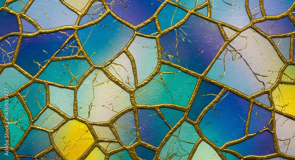 Poster artistic stained glass pattern with captivating gold lines and fragmented segments, creating a visua