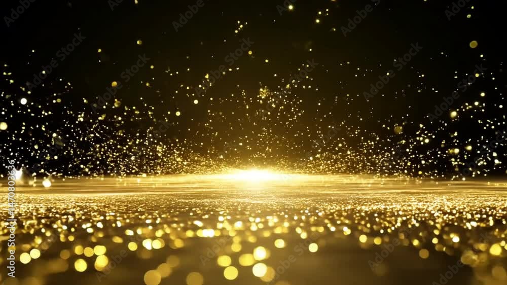 Wall mural golden sparkle: an ethereal display of golden light particles floats gracefully against a dark backd