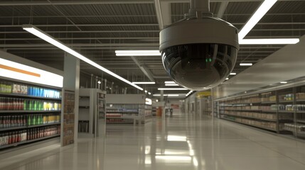 Rotatable security camera with motorized base attached to retail ceiling grid