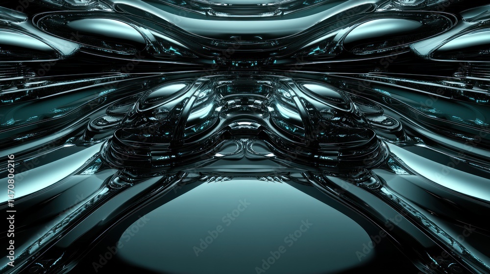 Poster abstract digital artwork showing a futuristic shiny structure of metallic surfaces