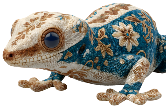 Ornate Gecko Lizard Detailed CloseUp Reptile Skin Texture Blue and Beige Pattern Animal A - Powered by Adobe