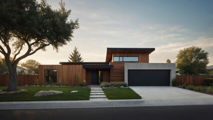 Beautifully designed two-story house featuring contemporary architectural style and inviting outdoor space in a peaceful suburban neighborhood