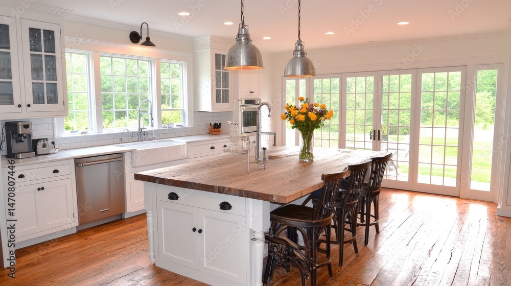 Poster transitional layout with mix of classic and modern elements and coordinated lighting