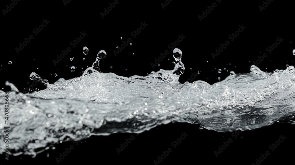 Aufkleber dynamic water splashes with translucent waves and motion against a dark black background in a studio