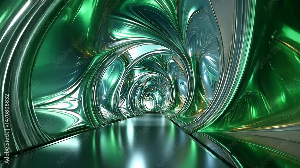 Poster abstract green metallic tunnel with swirling patterns and mesmerizing textures