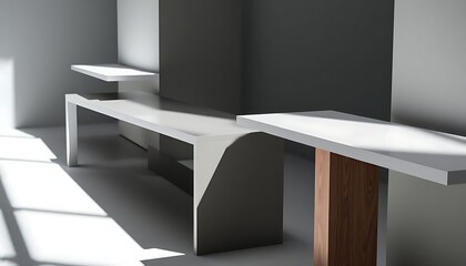 white table with a wooden base in a room