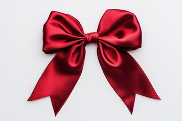 Fototapeta premium A Red Ribbon Bow with Tails on White Background