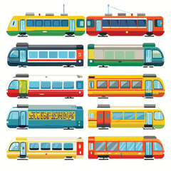Nine classic light rail  arranged on a white background.