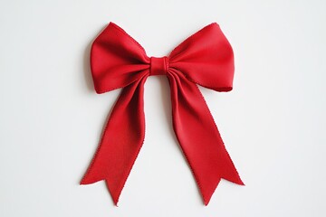 Fototapeta premium A Red Ribbon Bow with Tails on White Background
