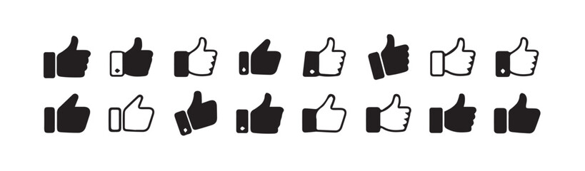 Thumb up icon set, like sign, like symbol, line icon.Finger up symbol. I like sign isolated on white background.  vector illustration eps 10.