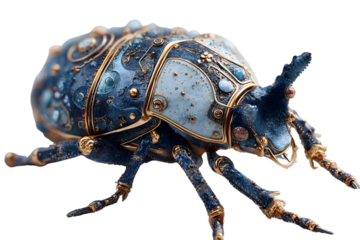 Steampunk Insect Detailed Gold and Blue JewelEncrusted Beetle 3D Render Fantasy Creature
