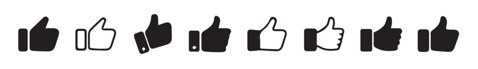 Thumb up icon set, like sign, like symbol, line icon.Finger up symbol. I like sign isolated on white background.  vector illustration eps 10.