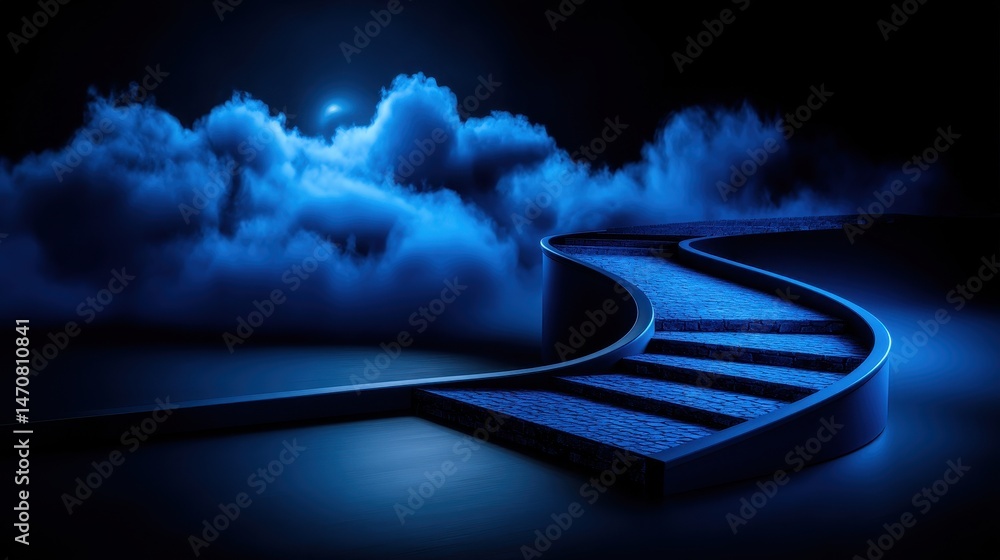 Poster ethereal pathway through cosmic clouds leading to the unknown in a dark and mysterious environment