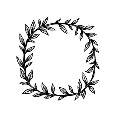 Elegant botanical wreath illustration forming a square shape with leaves and branches