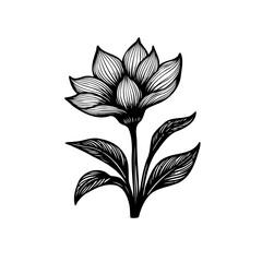 Elegant monochrome floral artwork featuring intricate linework and leaf details