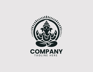 Fototapeta premium Ganesha Meditating Vector Logo Design, Lord Ganesha in Meditation Pose Vector Logo