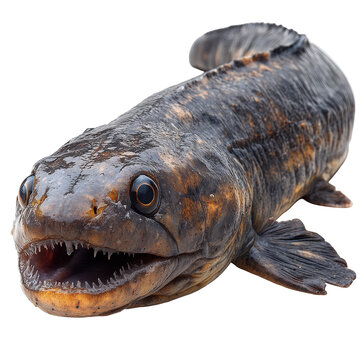Menacing freshwater snakehead predatory fish close up with sharp teeth predator