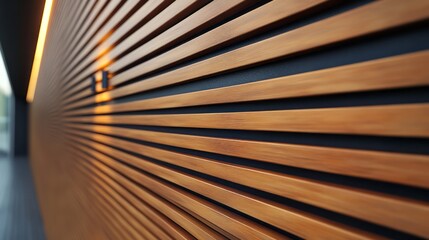 Obraz premium Horizontal wooden slats create a modern facade.