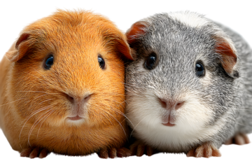 Two adorable guinea pigs cuddling closely together