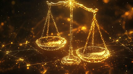 Golden scales of justice abstract digital art background 3d law dark legal shiny light image black