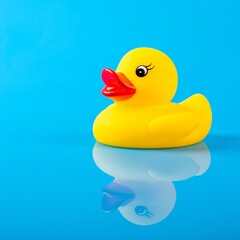Rubber duck on bright blue background