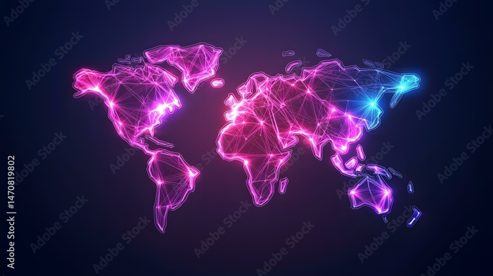Aufkleber the image contains a stylized, glowing world map. the map is composed of interconnected nodes and li