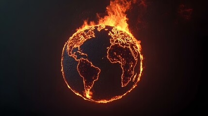 The image shows a globe engulfed in flames.  A fiery inferno surrounds the planet, highlighting the continents in burning embers.