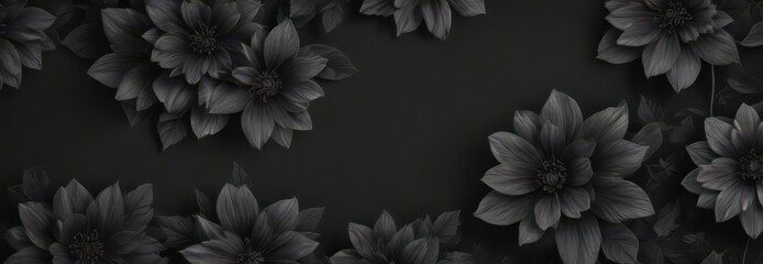 Elegant charcoal flower pattern, dark grey backdrop ,  flower,  monochrome