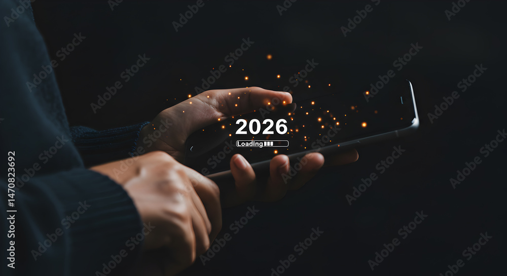 Poster loading progress bar future technology innovation digital transformation mobile phone in hand concep