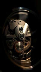 close up of a clock with a black background