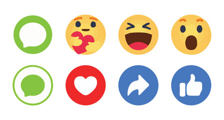 Thumbs up, like or heart, comment, share and follow, collection Button notification for social media.Repost, heart, like social icon. vector illustration eps 10.