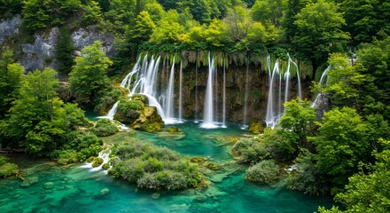 Beautiful Waterfall Scenery with Lush Greenery